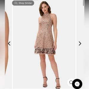 NWT Aidan by Aidan Mattox Taupe Beaded Halter Dress